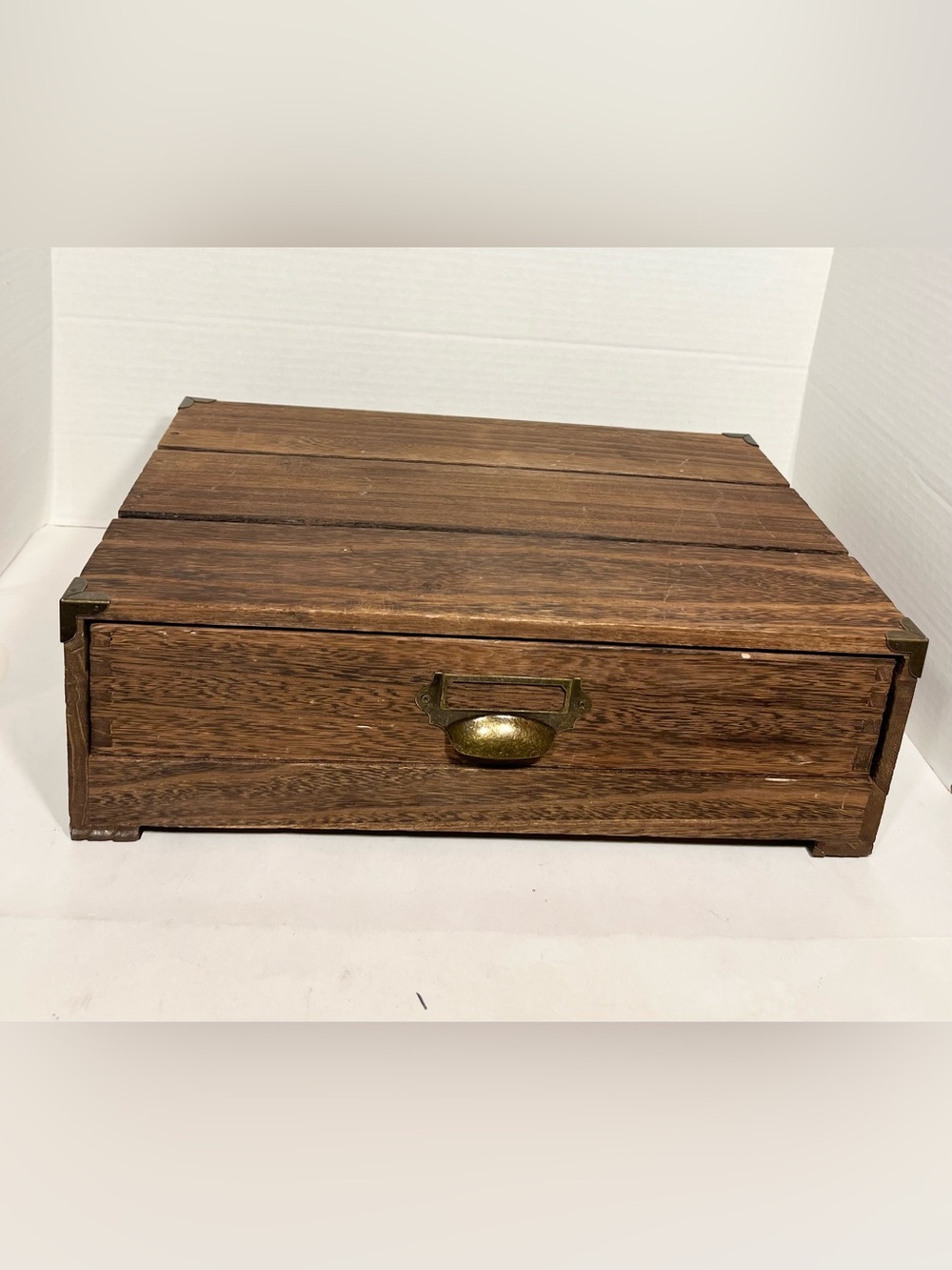 2021 TARGET/Threshold Brown Rustic Wooden Monitor Stand w/Storage Drawer